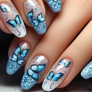Blue Butterfly Nails